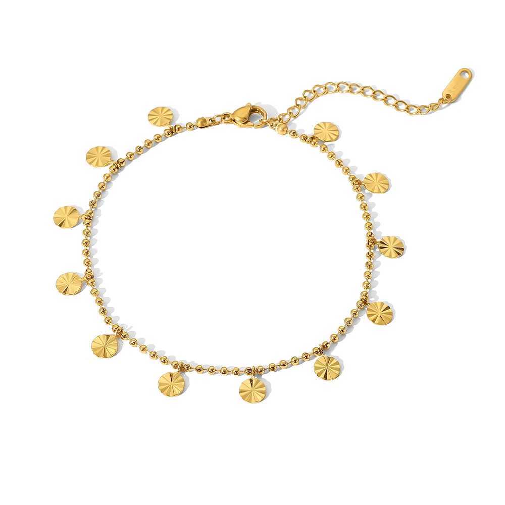 18K Gold Plated Stainl Steel Anklets For Women Bead Chain Petal Disc Pendant Anklet Foot JewelryXJ250121