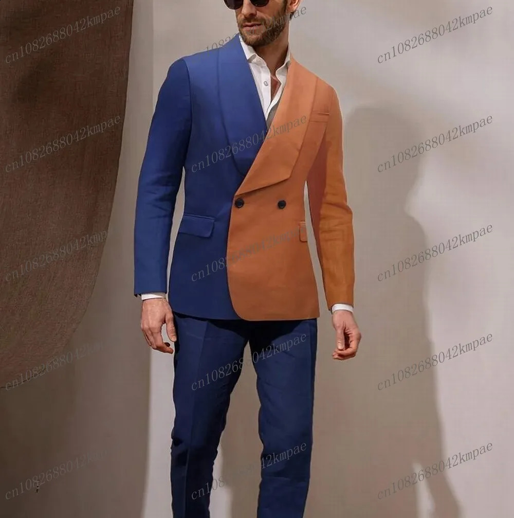 Blue And Orange Men Formal Occasion Tuxedos Groom Groomsman Wedding Party Prom Male Business Suit 2 Piece Set Blazer Pants 250121