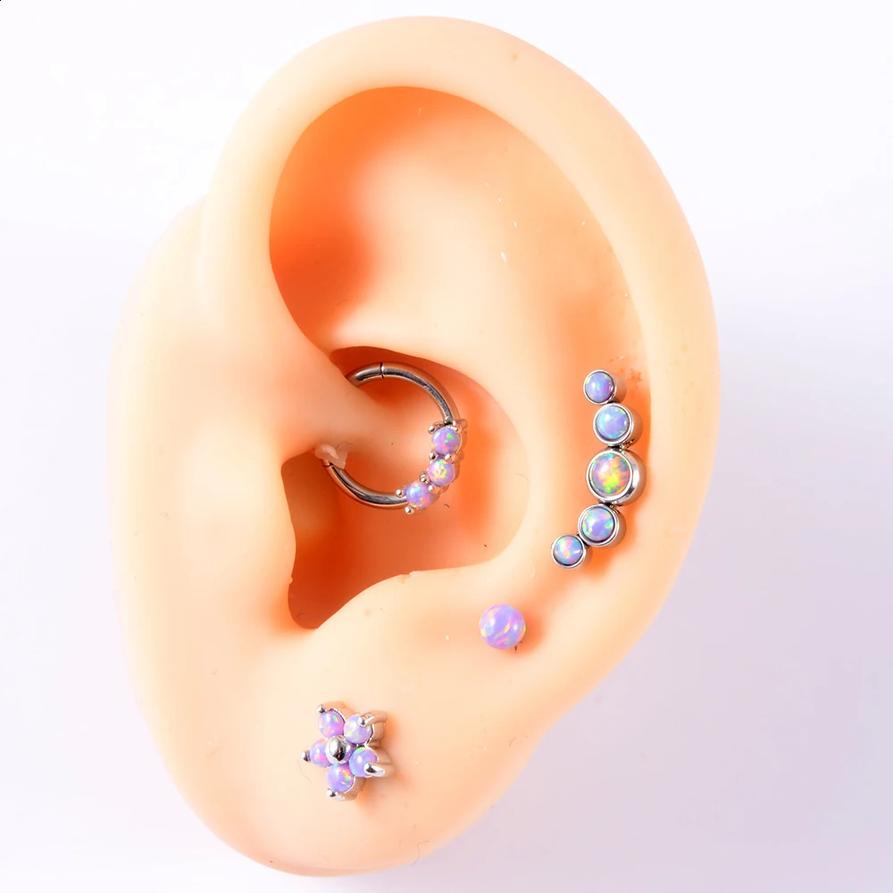1PC Opal38 Cluster Ear Tragus Helix Cartilage Piercing Steel Opal Nose Ring Septum Clicker Daith Earring Labret Jewelry 250110