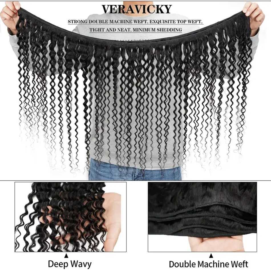 Deep Wave Curly Human Hair Bundles With Transparent 13x4 Lace Frontal Brazilian Extension for Women Weave 3 Bundles With CloXJ250120