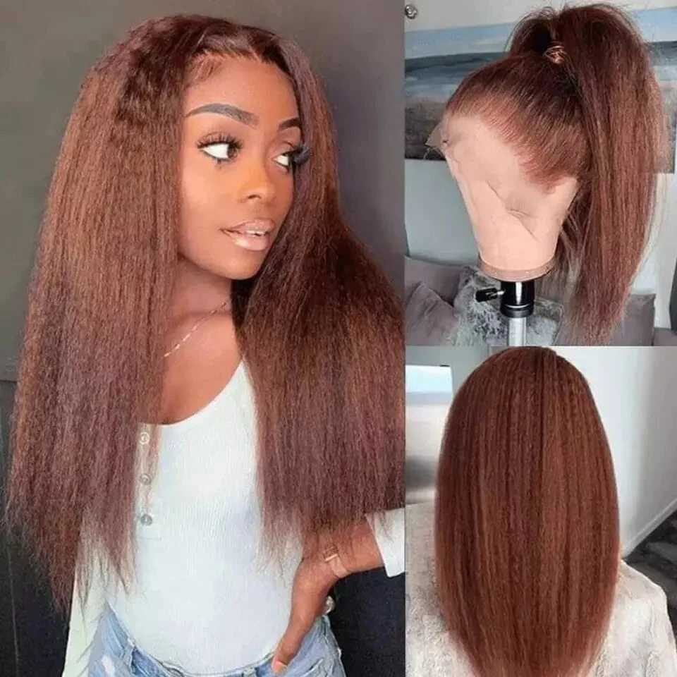 8-30 #4 Chocolate Brown Kinky Straight Wholesale Price Bundles With Clo 4x4 5x5 Remy Human Hair Bundles with Frontal YakiXJ250120