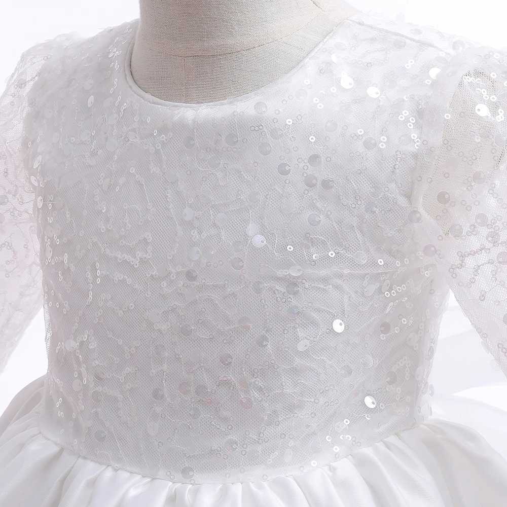 Sequins White Baptism Baby Girls Formal Dress First Communion Ball Gown Newborn 1st Birthday Kids Party Dresses for Girl Wedding X250203