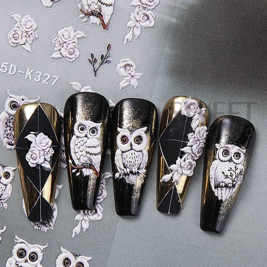 5D Embossed Christmas Owl Nail Sticker Decals Snowflakes Xmas Tree Self Adhesive Dreamcatcher Sliders Winter Manicure DecorationXJ250120