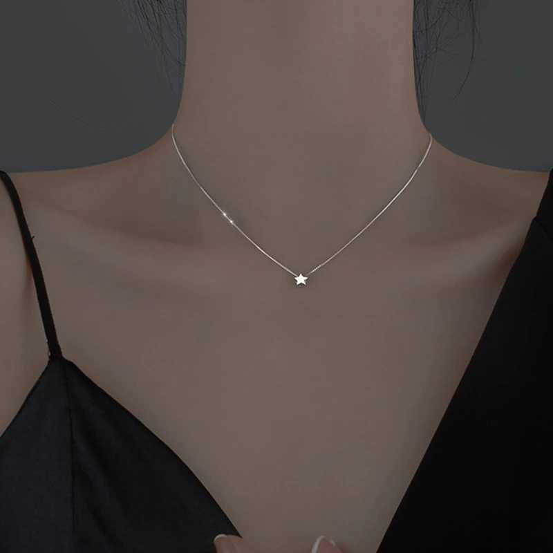 925 Sterling Silver Star Necklace Simple Charm Clavicle Chain For Women Fine Jewelry Wedding Party Birtay GiftXJ250114