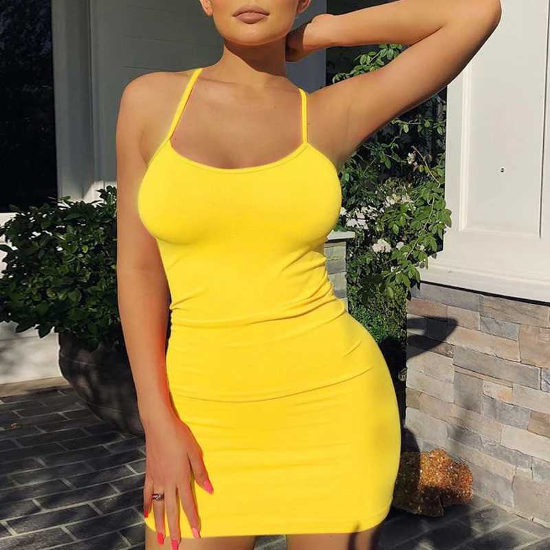 Fashion Stretch Mini Dress Women Sexy Straps Slim Fit Bodycon Party Vestidos Spaghetti Straps Dress Summer Solid Sling DresesXJ250115
