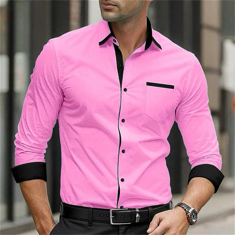 18 color mens shirt long -sleeved shirt single -breasted real pocket daily casual mens top business office loose large sizeXJ250121