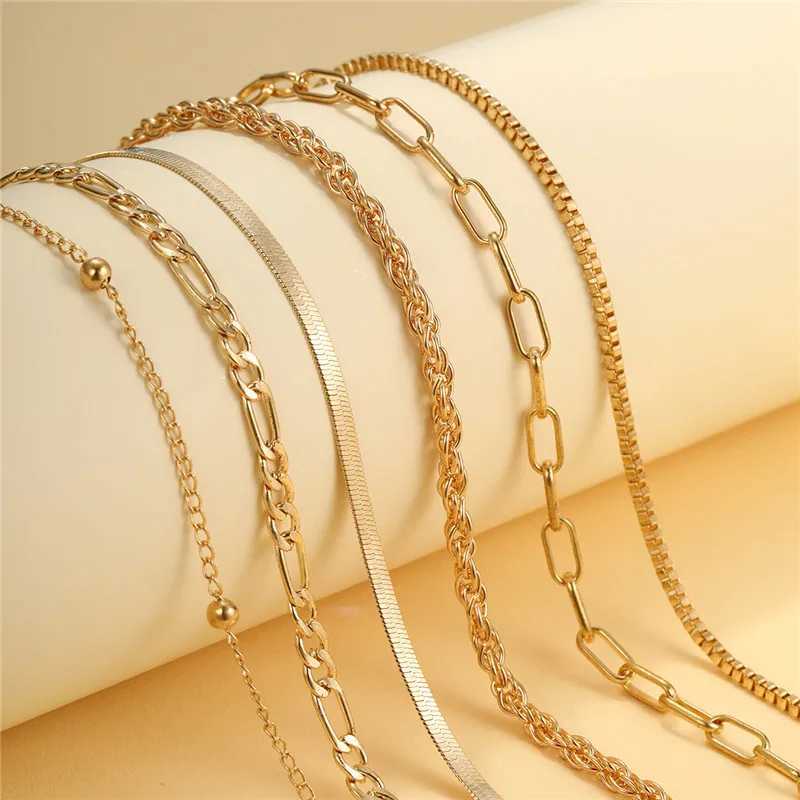 Simple Gold Color Anklets for Women Beach Foot Jewelry Leg Chain Ankle Bracelets Female Accories Gifts 6Pcs/SetXJ250121