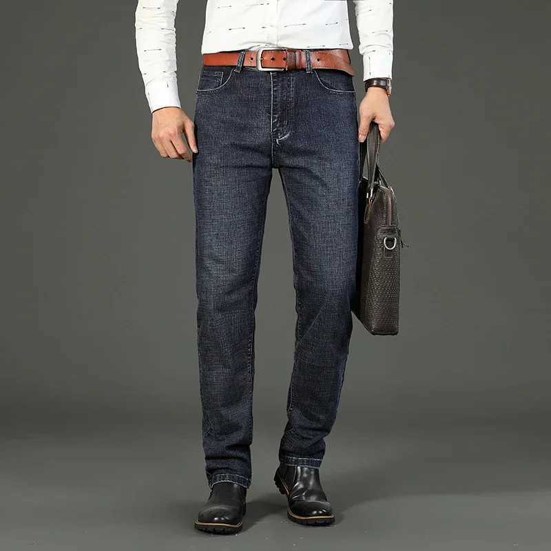 New Business Mens Jeans Casual Straight Stretch Fashion Classic Blue Black Work Denim Trousers Male Brand Clothing W250118