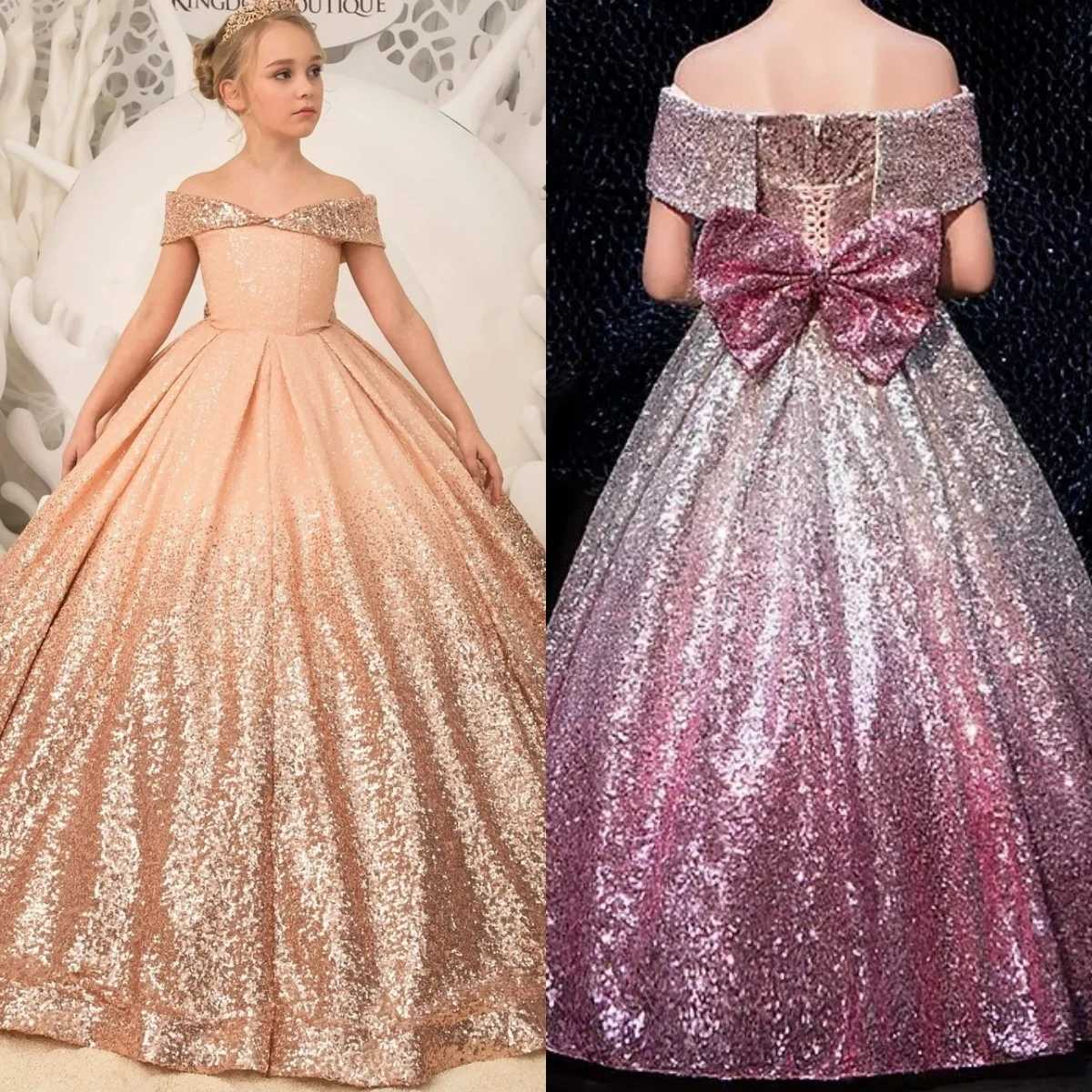 Luxury Formal Evening Dresses for Flower Girl Dress Kids Birthday Party Elegant Sequins Gown Fluffy Long Pageant Prom Ball Gown X250203