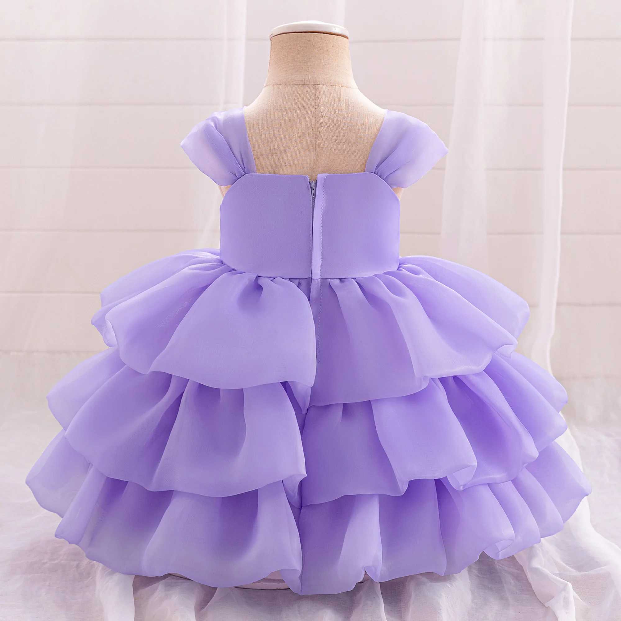 Pink Flower Baby 1st Birthday Girl Party Dress Fluffy Layered Lace Wedding Baptism Prom Princess Dresses Bridemaid Kids Clothing X250203