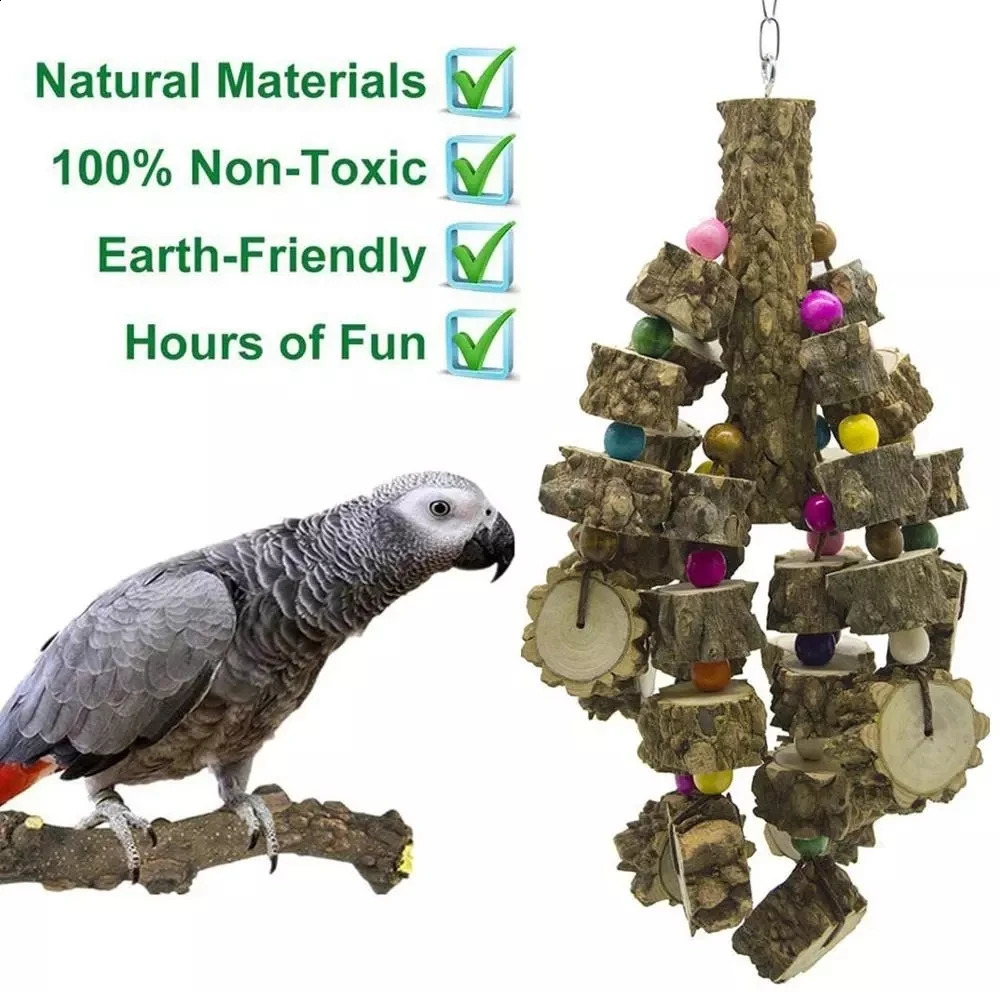 Bird Toys Natural Wood Large Parrot Toy Bird Toys for African Grey Macaws Cockatoos Parrot Birds and More 250121