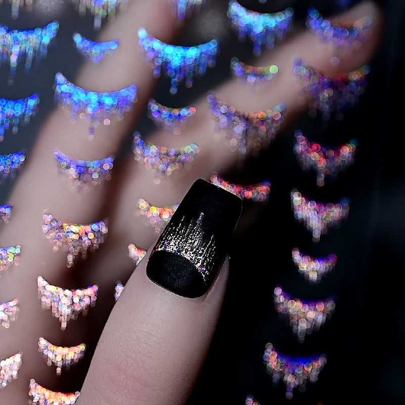 Foil stamping aurora burst french gradient nail stickers crown nail appliqus waterfall tassels nail art decorationsXJ250120