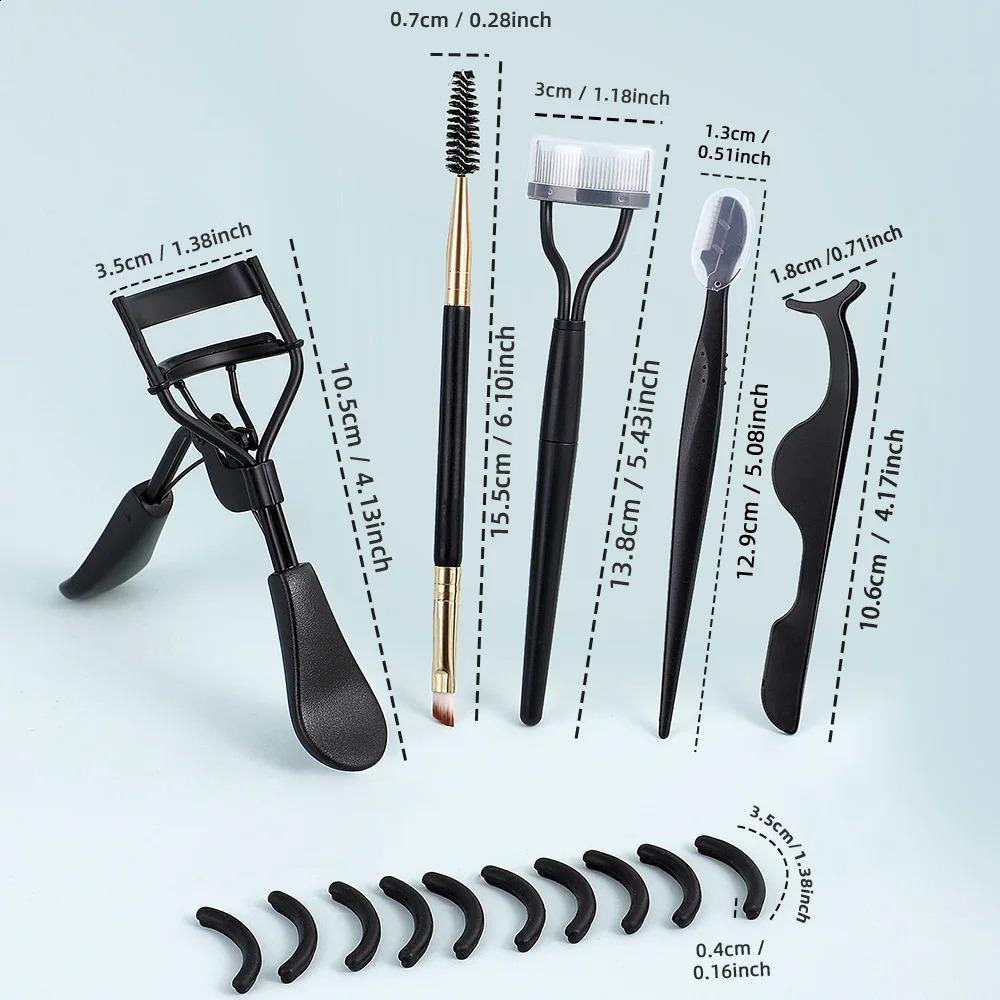 Portable Eyelash Curler with 10 Silicone Pads 1 D oubleendedEy dEy browKni l ashStee lComb 1Eye a shCurle rStain Black Hand 250115