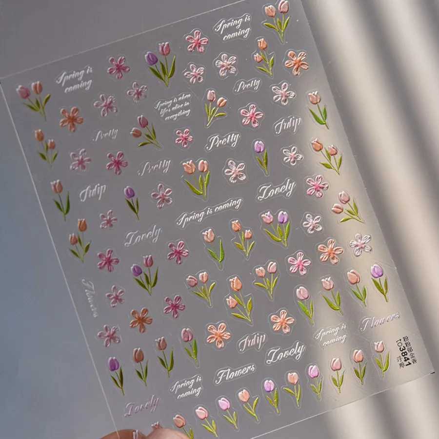1pcs 5D Japanese Relief Tulip Nail Art Stickers Kawaii Daisy Flower Nail Decorations Decals Self Adhesive Slider DIY AccessoriesXJ250120