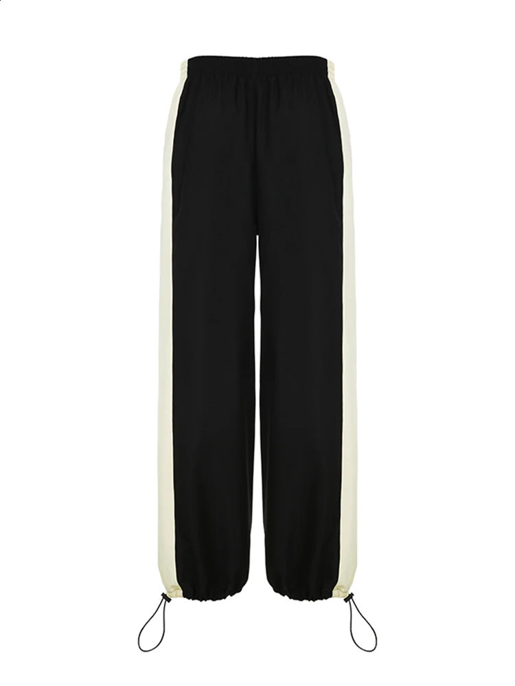 Contrast Patchwork Track Pant Elastic High Waist Casual Loose Hippie Baggy Trousers Woven Jogging Sweatpants 250113