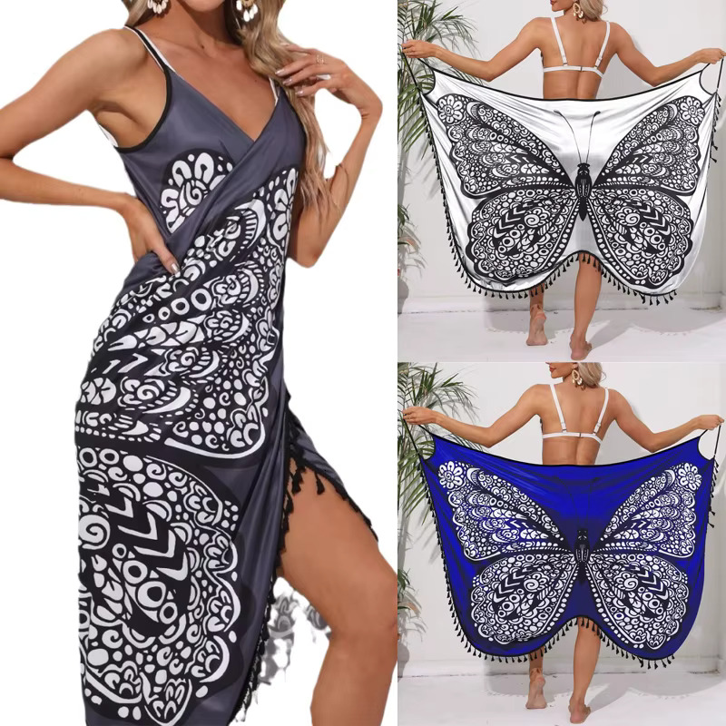 Bikini Sexy Butterfly Print Cover Up Swimwear Women Dress Summer Tunic Bath Sarong Wrap Skirt Swimsuit Elegant Beachwear