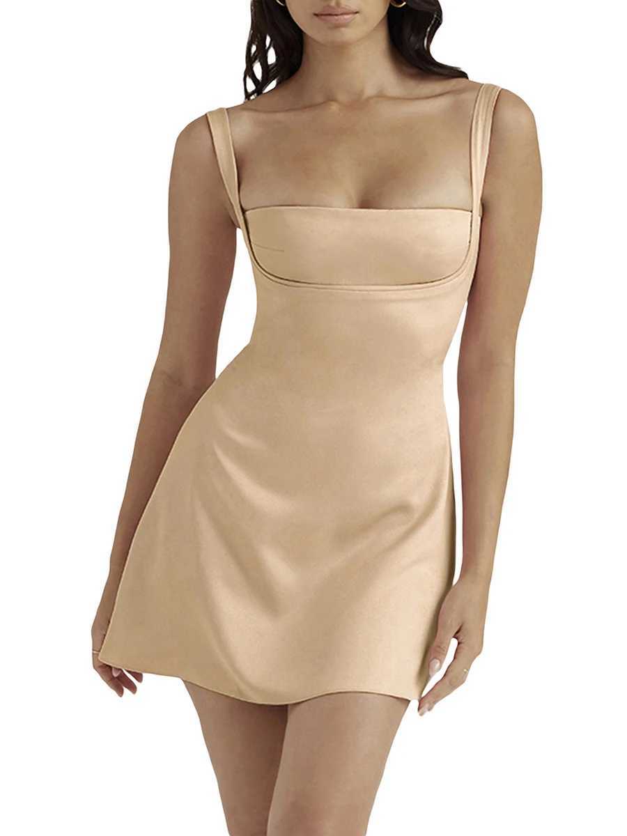 Sexy Summer Short Dress For Women 2025 Fashion Solid Black Pink Low-Cut Sling Sveless High Waist A-Line Mini DressXJ250115