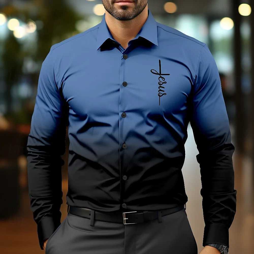 New color changing lapel mens button up shirt with printed long sleeves fashionable and comfortable outdoor street holiday shiXJ250121