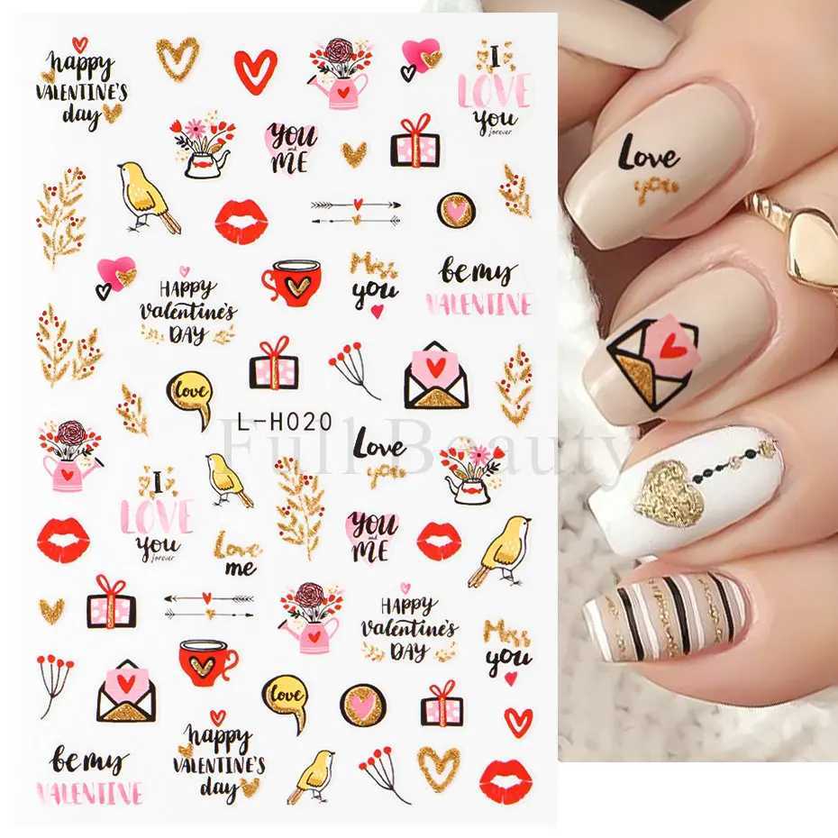 Cartoon Cat Love Nail Stickers 3D Valentine Adhesive Nail Decals Decorations Spring Leaves Birds Flowers Manicure Foils SuppliesXJ250120