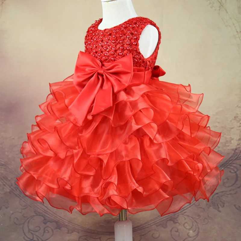 Tutu Beading Flower Baby Girl Dress For Wedding Party Sleeveless Infant Baby Dresses For 1st Birthday Toddler Baptism Clothes X250203