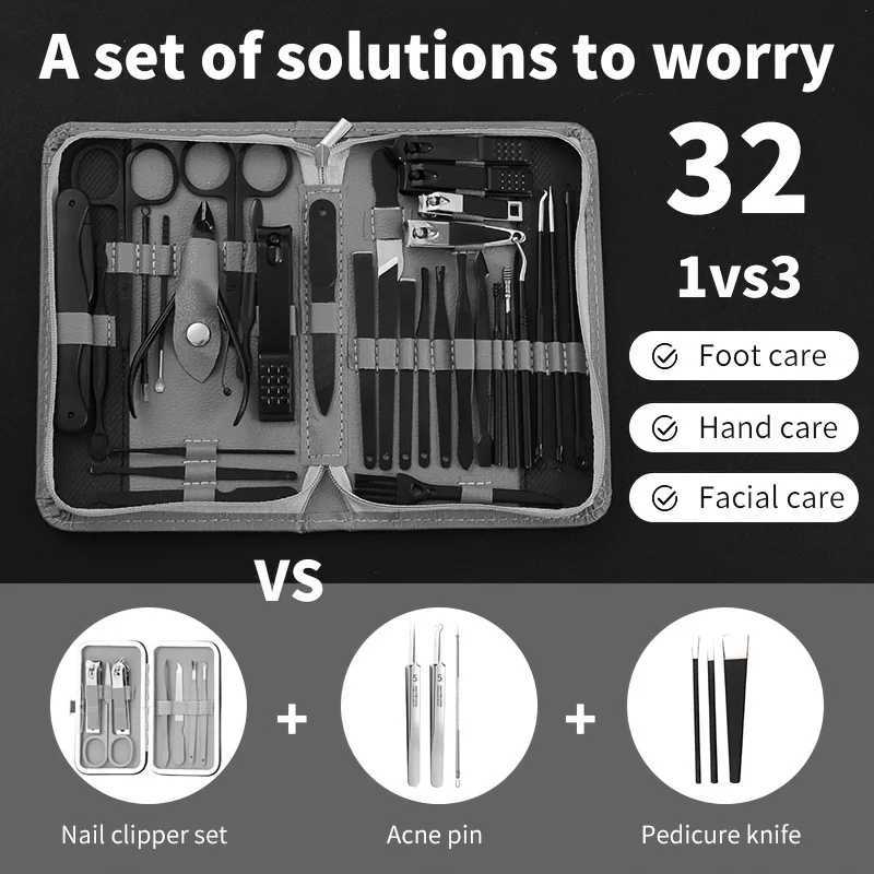 10/32pcs Manicure Pedicure Kit Stainless Steel Nail art Tool with Modern Style Concave Edge Clippers Grooming Tools UnscenXJ250116