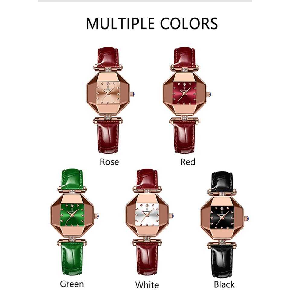 POEDAGAR Wen Watches Fashion Square Diamond Wine Red Leather Quartz Watch Luxury Rose Gold Waterproof Ladies Wristwatch Gift X250203