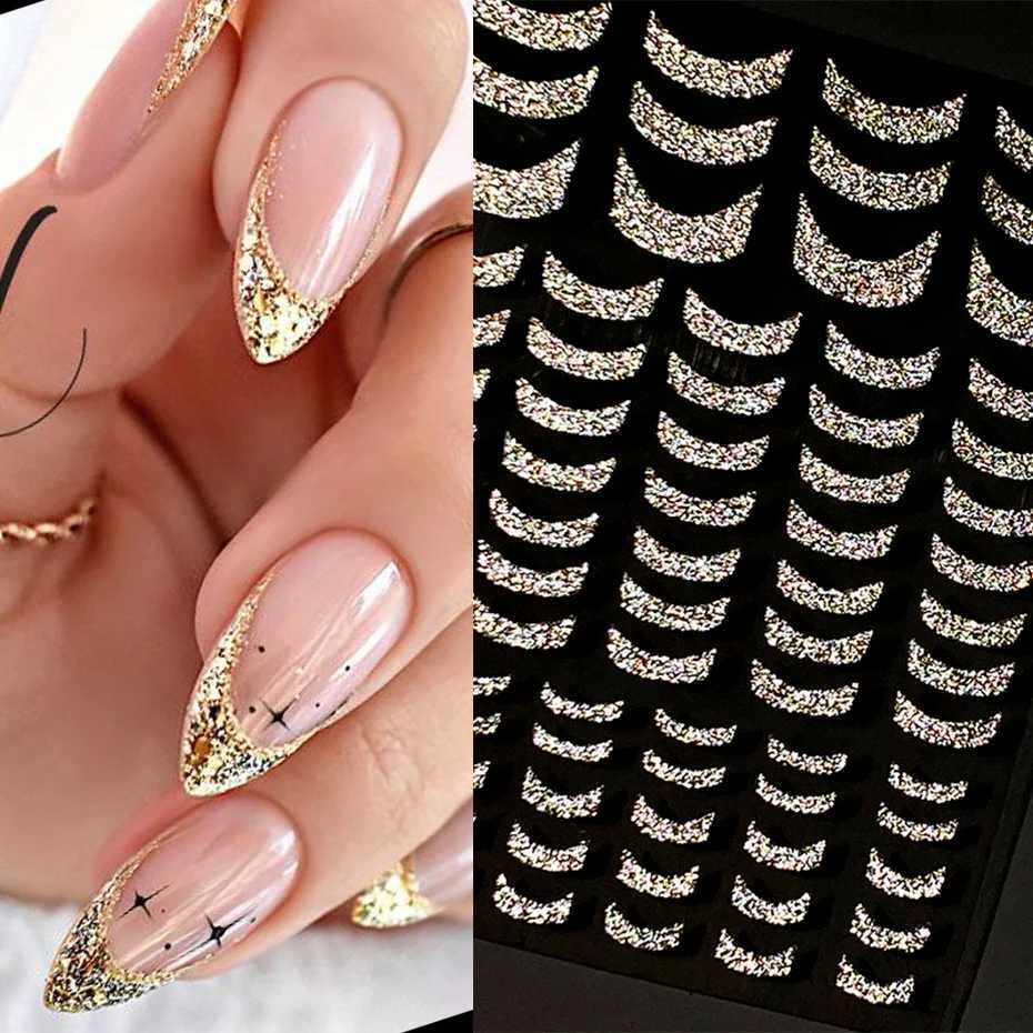 French 3D Nail Decals Stickers Stripe Line French Tips Transfer Nail Art Manicure Decoration Sliver Reflective Glitter StickersXJ250120