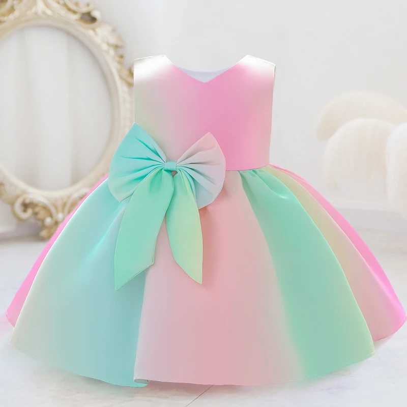 Summer Newborn Baptism 1 Year Birthday Dress For Baby Girl Colorful Princess Dresses Party Dress Child Costumes Gradient X250203