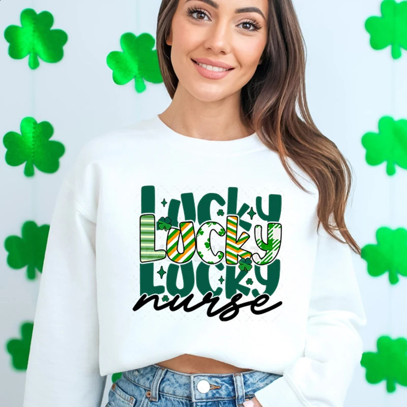 Lucky Nurse St Patricks Day Sweatshirt Hoodie Life Clover Sweatshirts for Women Shamrock Graphic Nursing Pullover 250122
