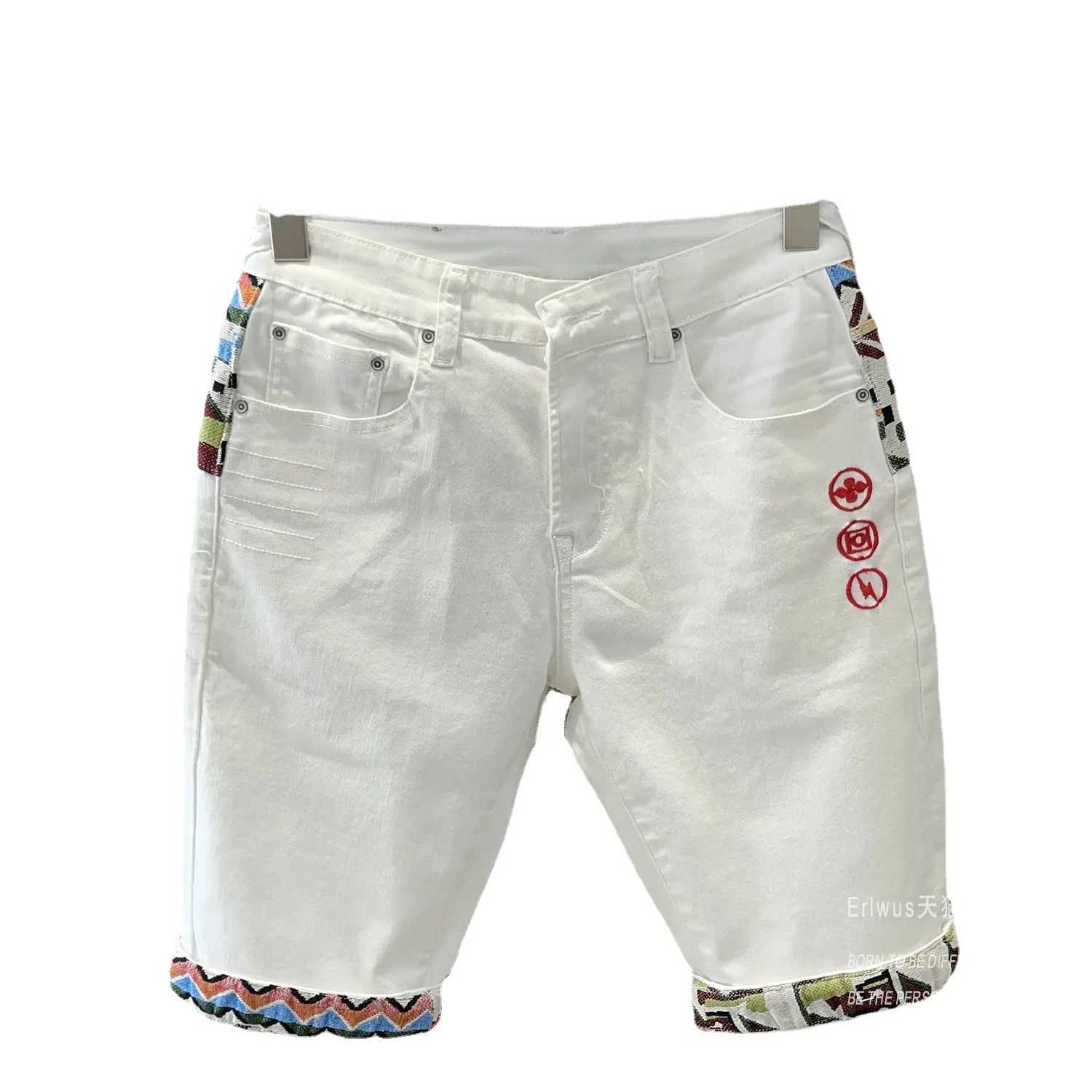 Korean Style Luxury Summer Jeans Shorts White Embroidery Men Designer Casual Straight Popularity Denim Harajuku Shorts Pants X250203