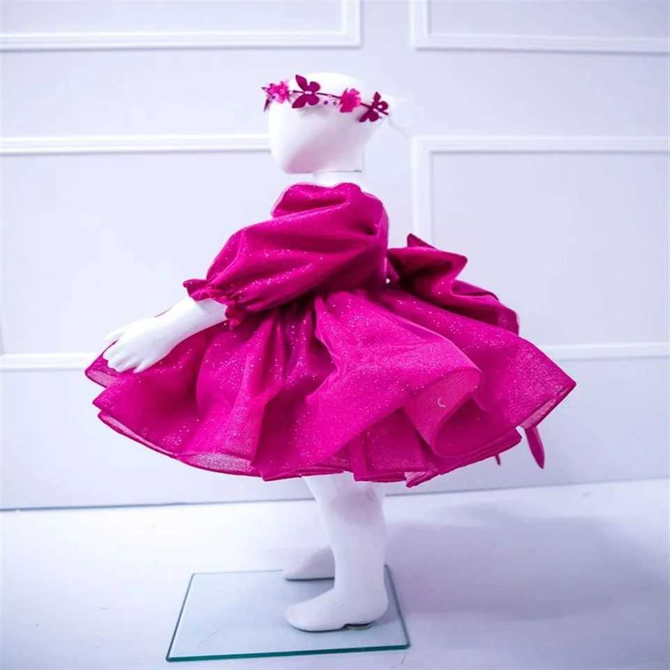 Fuchsia Birthday Baptism Flower Girl Dress Tutu Sparkling Prom Princess Wedding Gown Special Occasion Child Baby Dress X250203