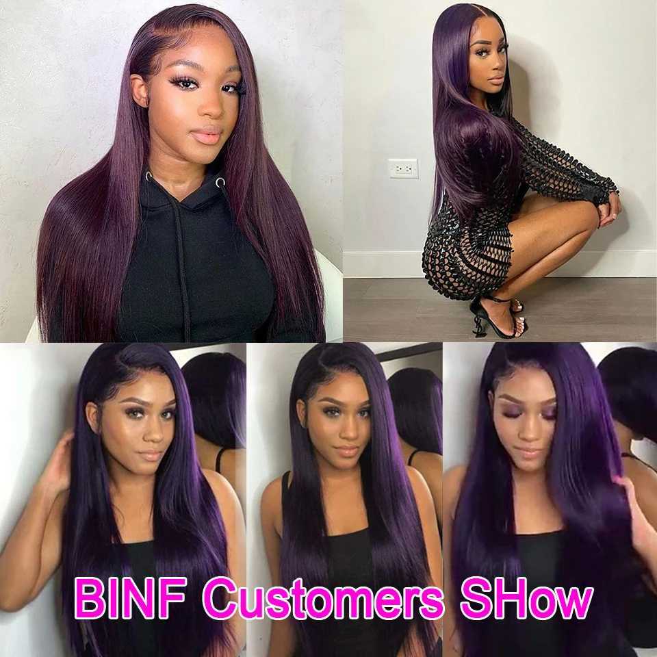 Colored Dark Purple Straight Human Hair Bundles With Clo Lace Clos With Bundles Virgin Hair Weave Bundles With CloXJ250120
