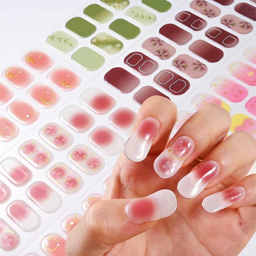 1Sheet Cured Gel Nail Strips Sticker Long-Lasting Nail Polish Strips Wraps Full Cover Gel Nail Art Stickers UV/LED Lamp RequiredXJ250120