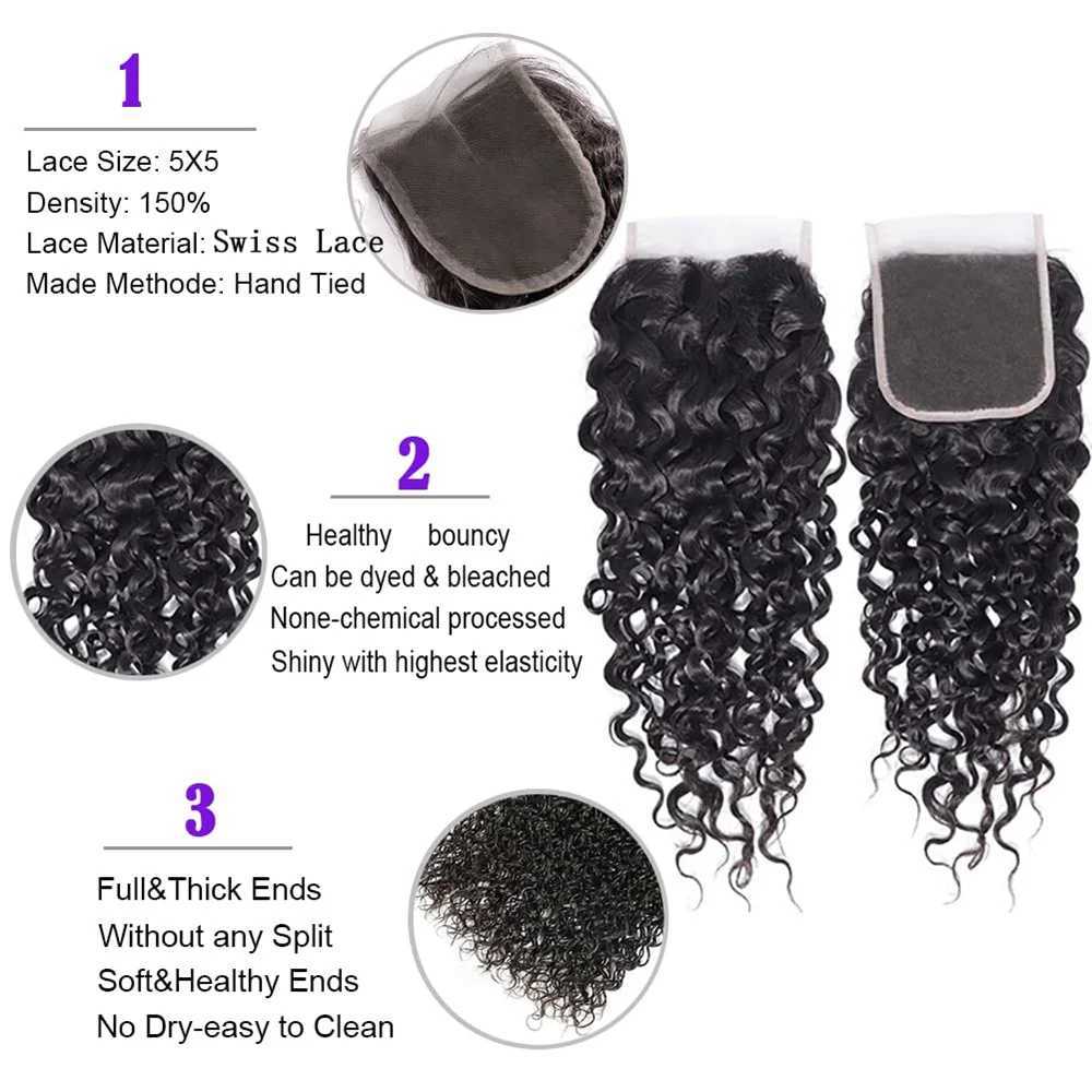 Kinky curly 13x4 Lace Frontal And Clo Brazilian 100% Human Hair Remy 4x4 Lace Clo Body Wave Deep Wave WaterXJ250120