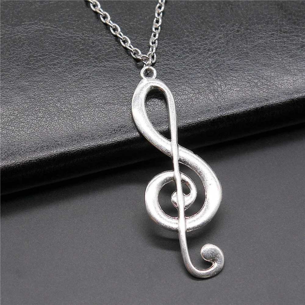 Vintage Antique Silver Plated 61x22mm Big Musical Note Pendant Necklace For Women Men Long Chain Trendy Jewelry AccessoriesXJ250121