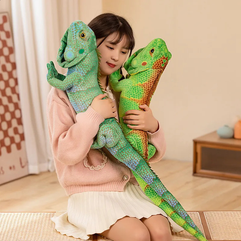 Lifelike Green Brown Iguana Lizard Figurine Model Cute Reptile Lizard Plush Toys Simulation Animal Stuffed Doll Boys Gifts 250118