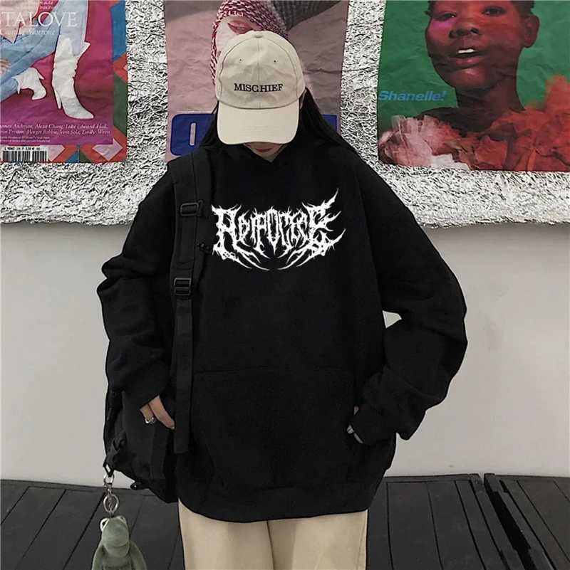 Harajuku Hoodies for Men Sweatshirt Warm Gothic Streetwear Punk Hoodie Horror Fashionable Simple Letter Print Woman Clothes TopsXJ2500118