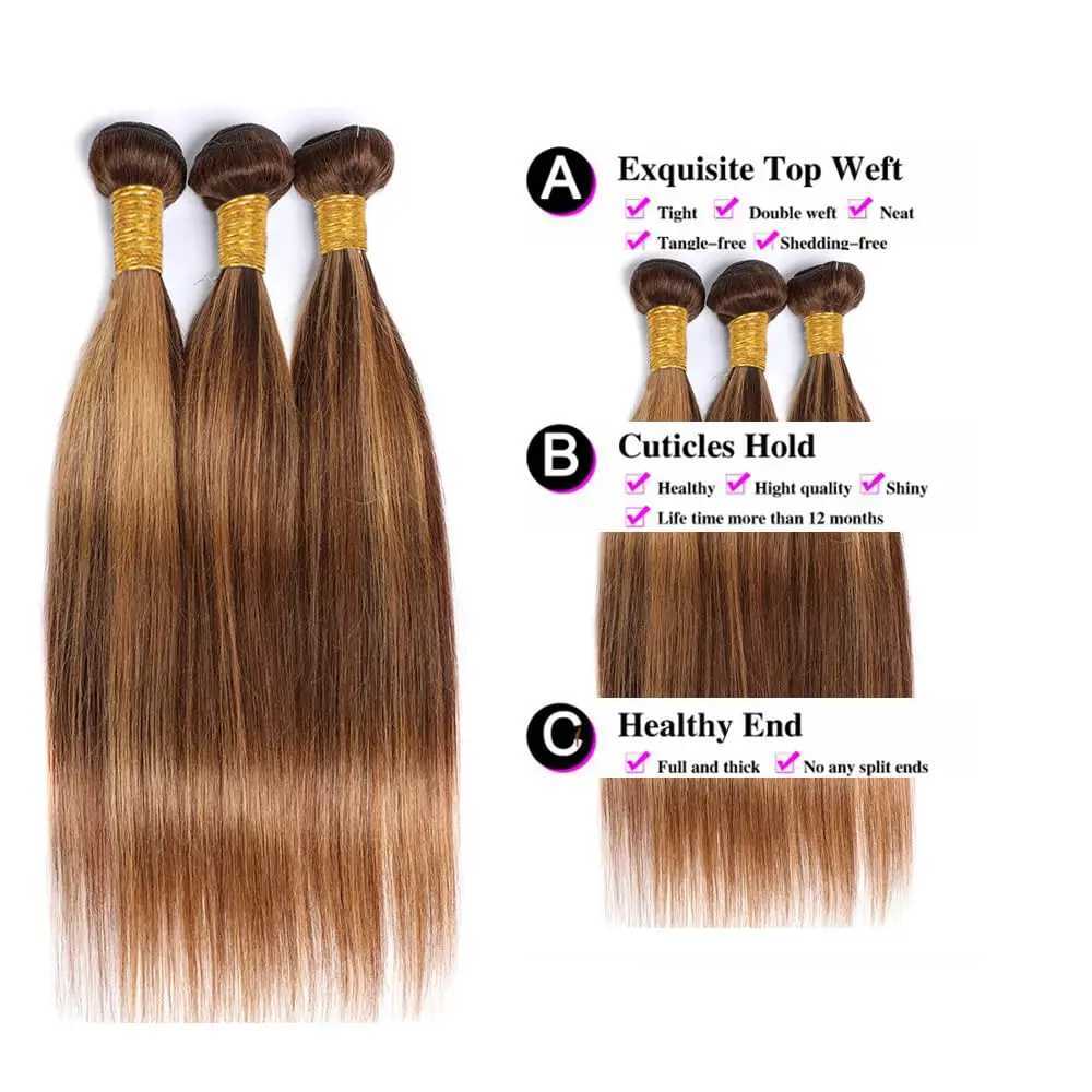 Straight Highlight Bundles with Clo Human Hair Honey Blonde Highlight 3 Bundles with 13x4 Lace Clo Brazilian Virgin HairXJ250120