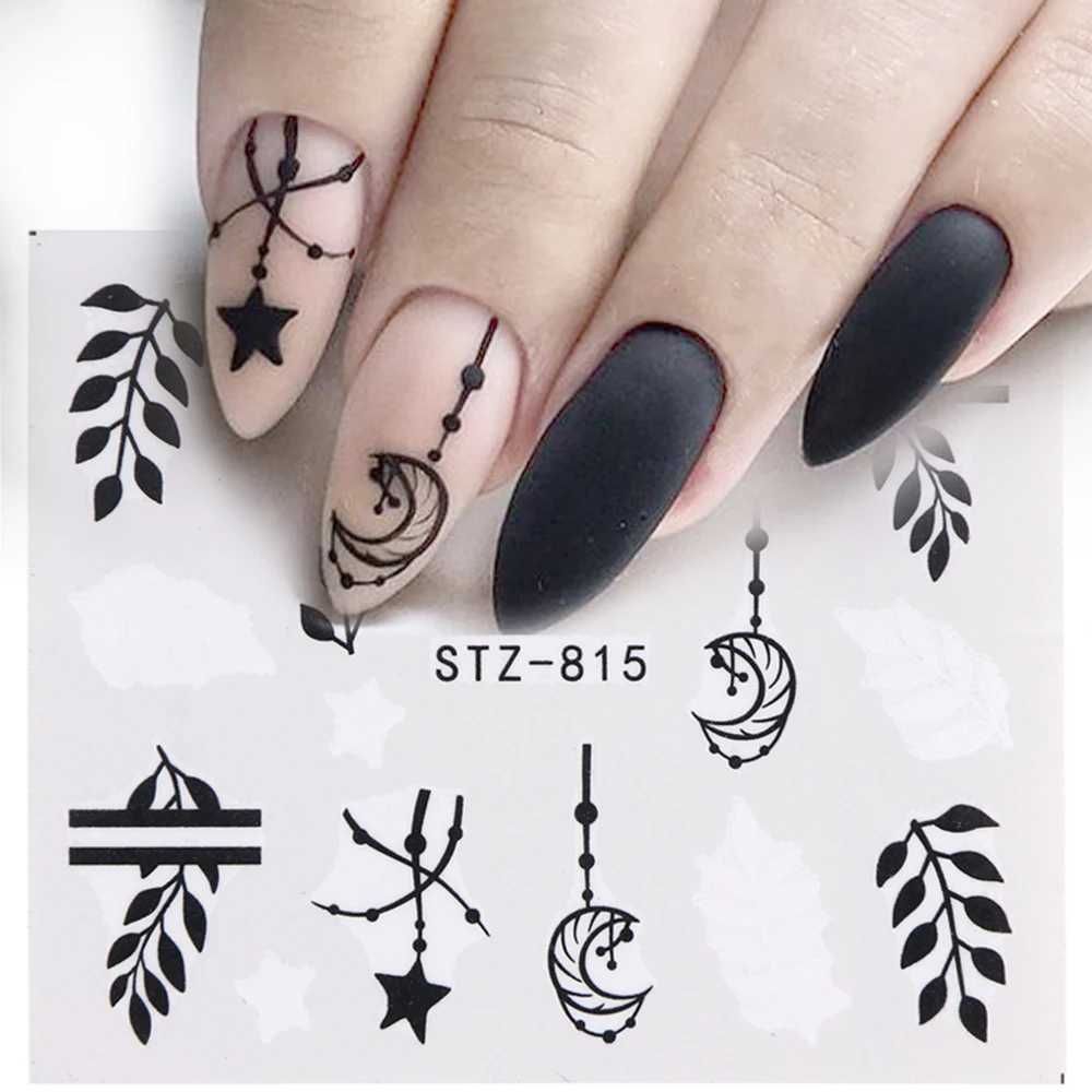 1pc Black Flower Vine Nail Water Sticker Decals Leaf Lace Design Slider Nail Art Decoration Sticker DIY Winter Wrap CHSTZ645-658XJ250120