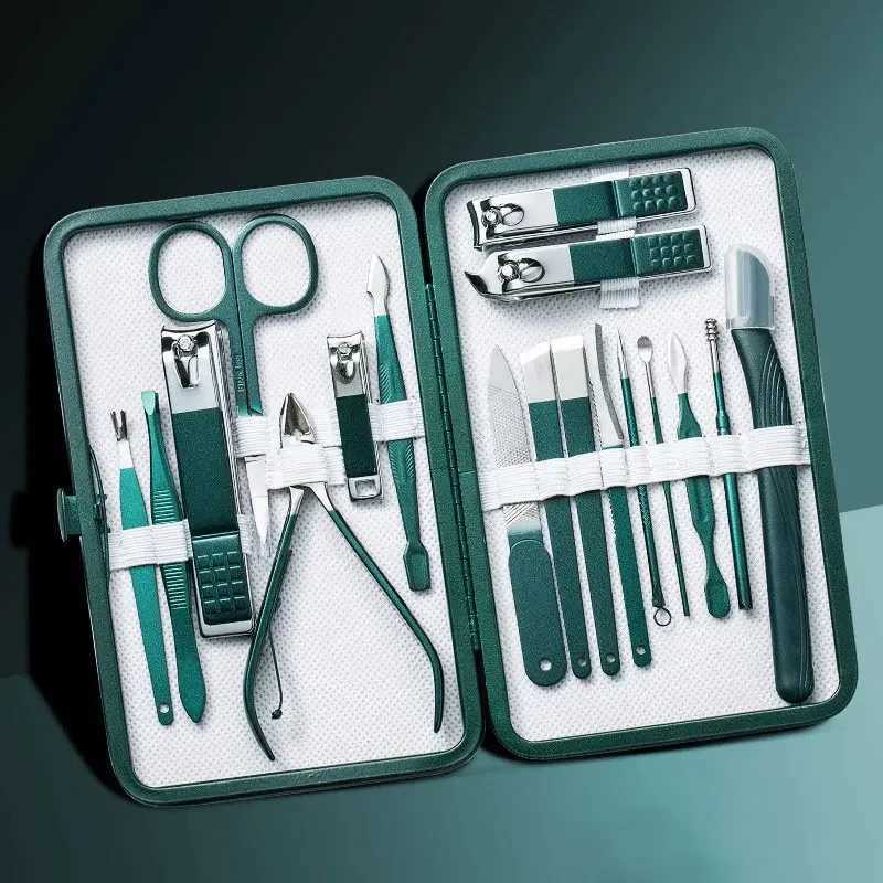 Stainless Steel Nail Clipper Set Grooming Tool Set With Portable Case Manicure Art Tool Pedicure Scissor Green Nails CutXJ250116