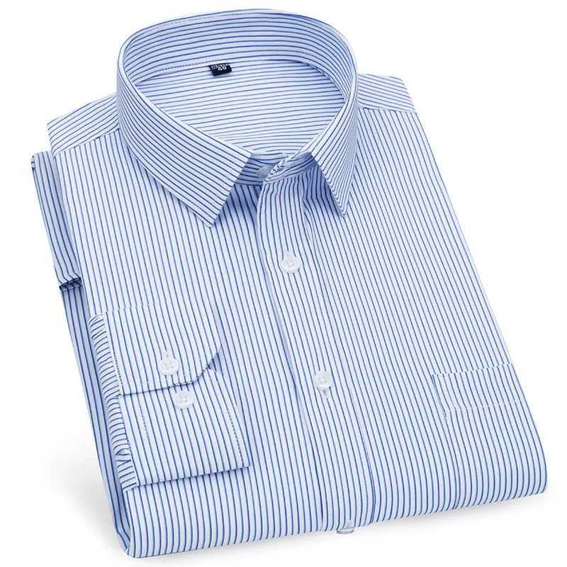 High Quality Mens Business Casual Long Sleeved Shirt Classic Striped Checked Male Social Dress Shirts Purple Blue CheapXJ250121