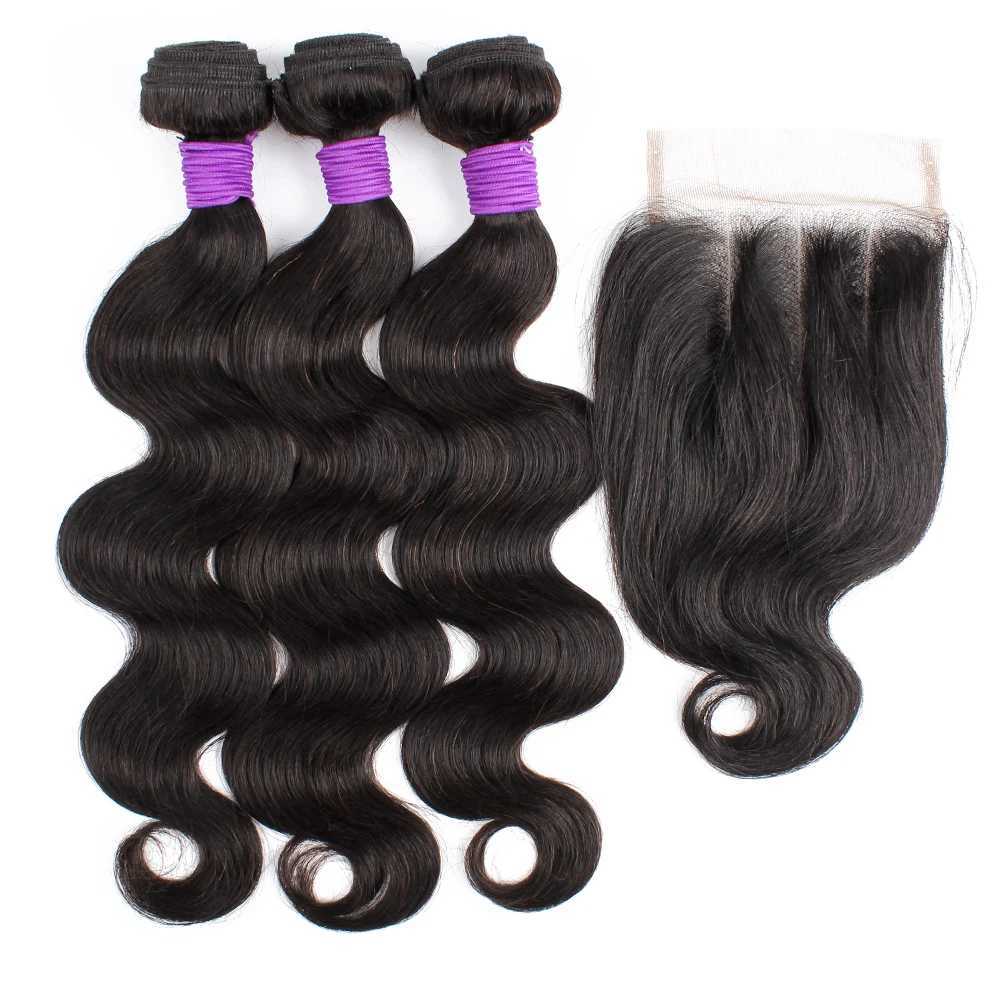 Body Wave 3 Bundles With 4x4 Lace Clo 200g/lot Natural Color Remy Indian Human Hair Extension 4*4 Swiss Lace ClosXJ250120