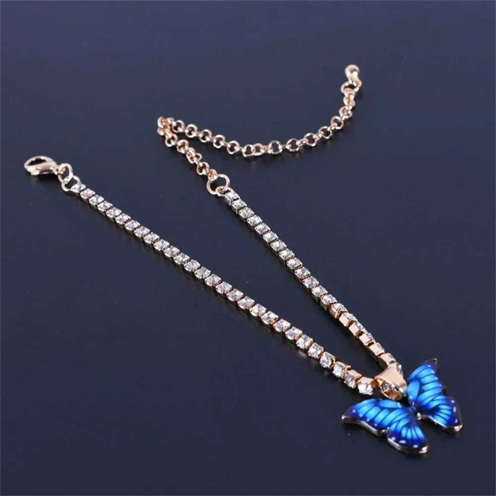 Bohemian Metal Butterfly Anklet Bracelet Colorful Bling Tennis Anklet For Women Girls Summer Beach Foot Chain AccoriesXJ250121