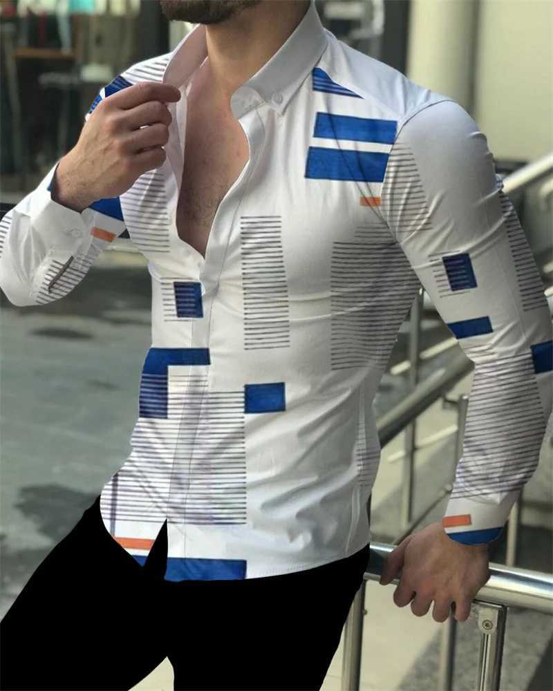 Mens Luxury Social Mens Shirts Lapel Button Shirts Casual Plaid Print Long Sleeve Tops Mens Club Prom Cardigan Tops 2023XJ250121