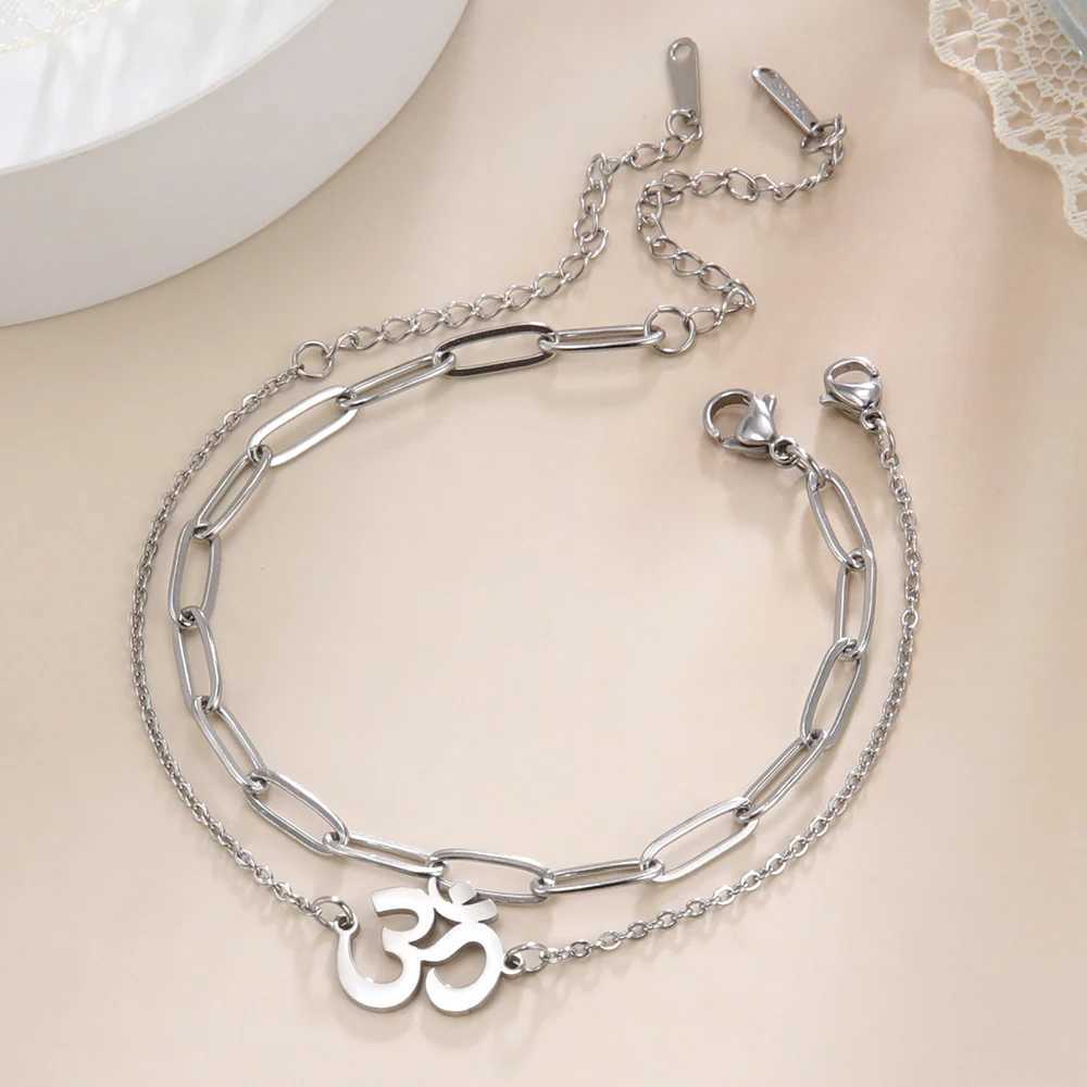 Dara Aum Om Ohm Sanskrit Symbol Anklets Bracelet Hindu Yoga Ankle Chain Bracelets Stainl Steel Spiritual JewelryXJ250121