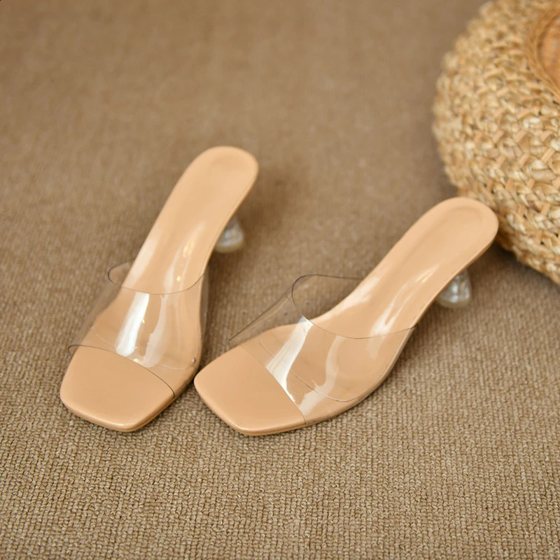 Summer Fashion Open Toe Transparent Sexy External Wearing Womens Slippers Comfortable High Heel Single Shoes for Women 250113