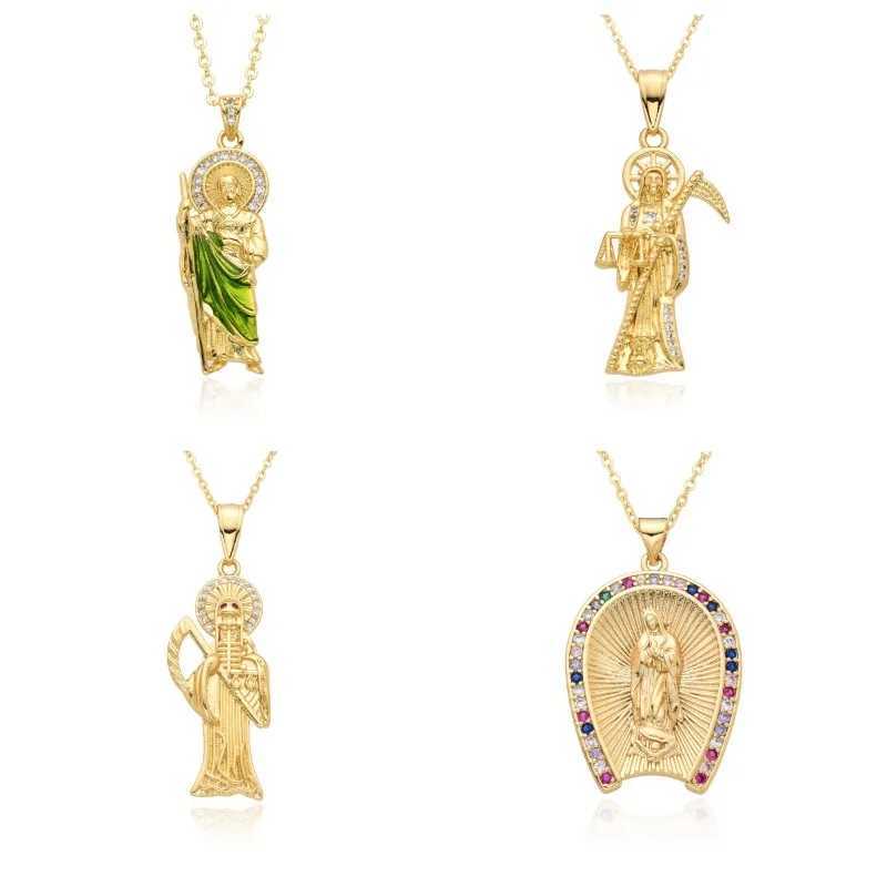 Saint Jude Necklace 14K Gold Plated San Judas Pendant Figaro ChainXJ250121