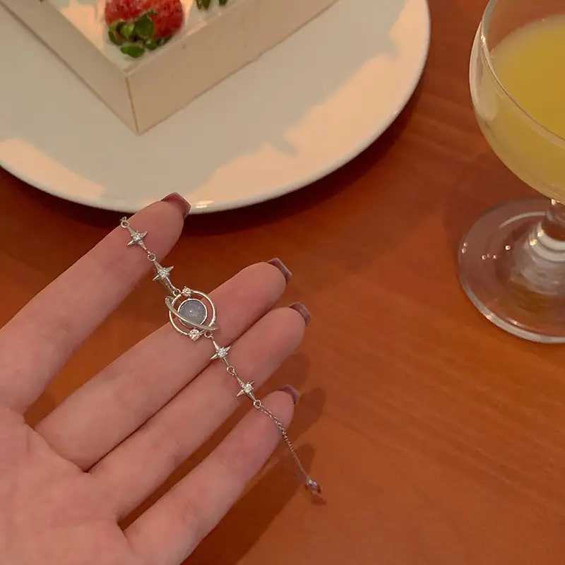 Korean Elegant Opal Space Star Bracelet For Women Ins Delicate Zircon Starlight Bracelet Girls Sliver Chains Bangle Jewelry Gift W250121