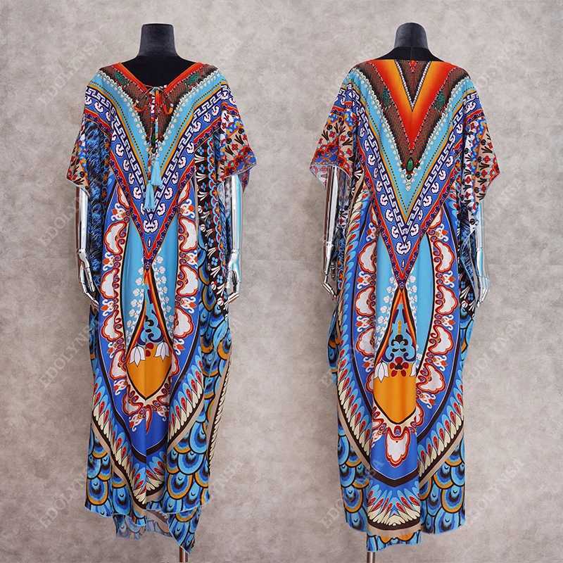 Bohemian Kaftan Beach Tunic Cotton Beach Cover up Saida de Praia Swimsuit Women Bikini cover up Pareo Sarong Beachwear #Q956 W250120