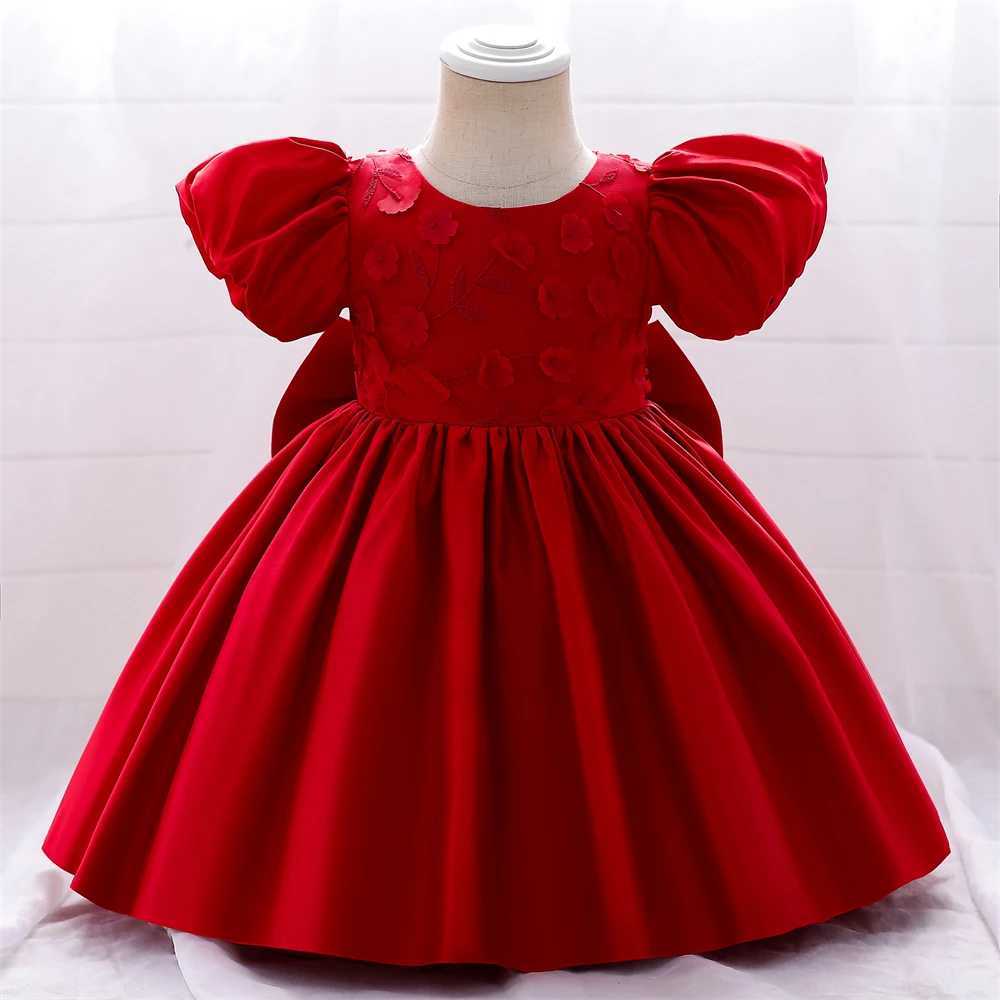 Summer Flower Baby Girl Dresses For Kids Wedding White Bow 1st Birthday Party Princess DresseGirls Puff Sleeve Baptism Clothing X250203